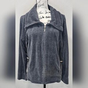 White Stag LADIES' Velour Zip Front Jacket Gray Size Large